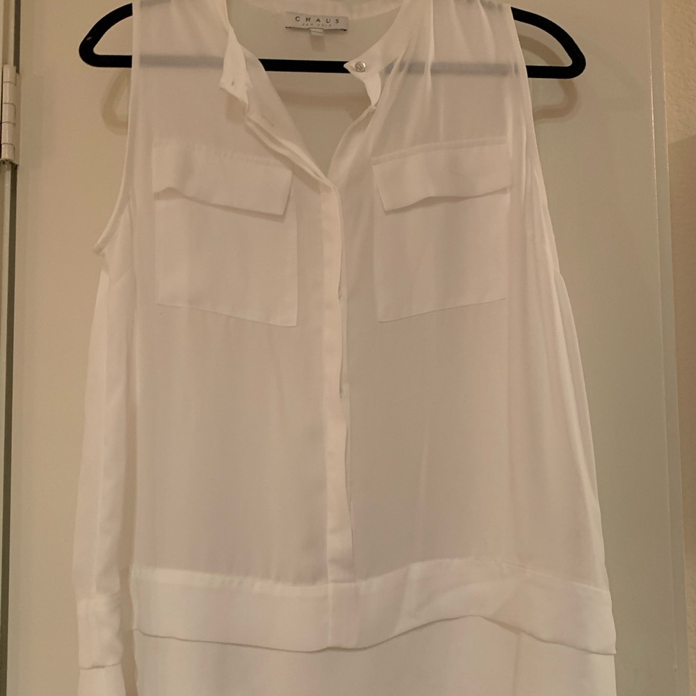 Sleeveless sheer white blouse